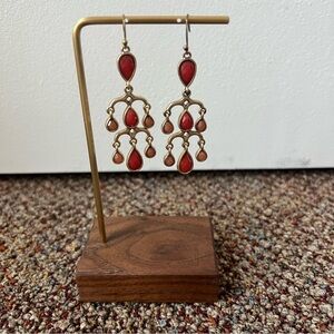 Gold tone red tiered chandelier earrings lightweight dainty dangle tribal